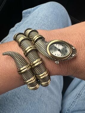 Kenneth Jay Lane Gold Tone Wrap Watch Statement Bracelet Coil Vintage Style